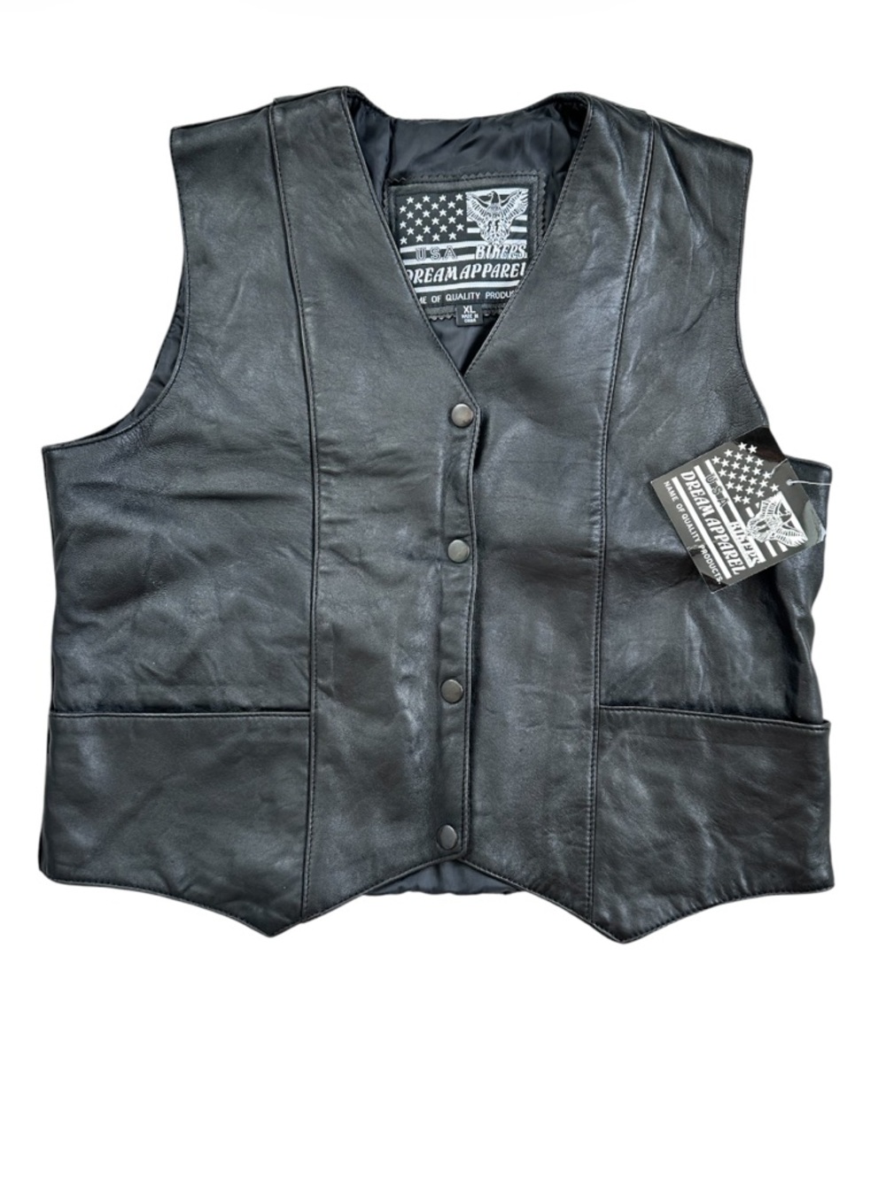 USA BIKERS DREAM APPAREL Women’s Black‎ Leather Snap Vest Size XL NWT